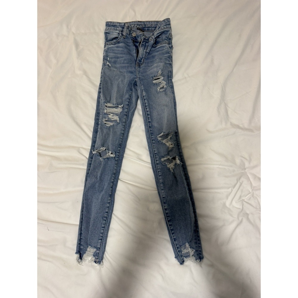 American Eagle Womens Next Level Stretch Distressed Jegging Jeans Blue 000 Short